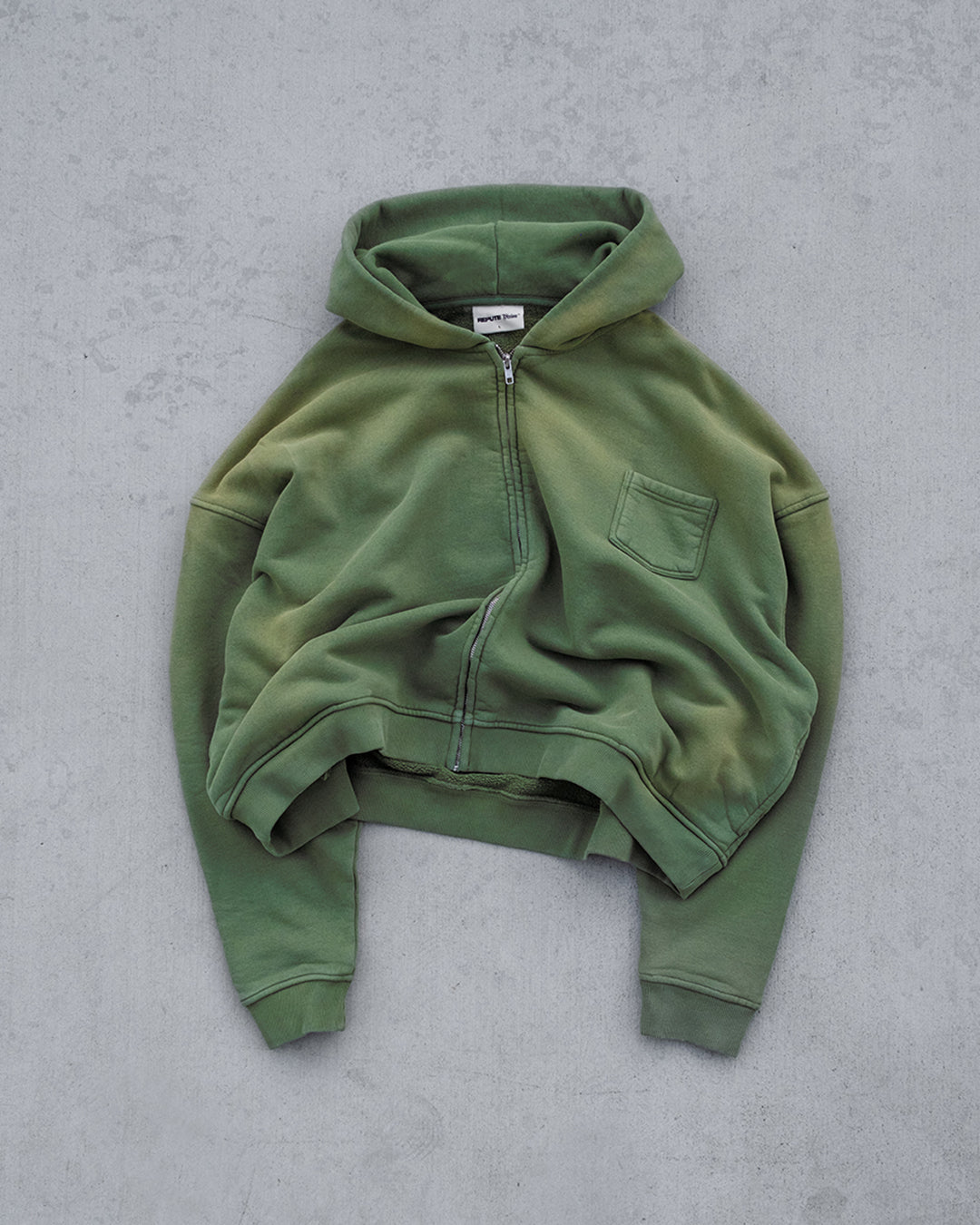 CROPPED FADED ZIP HOODIE KHAKI